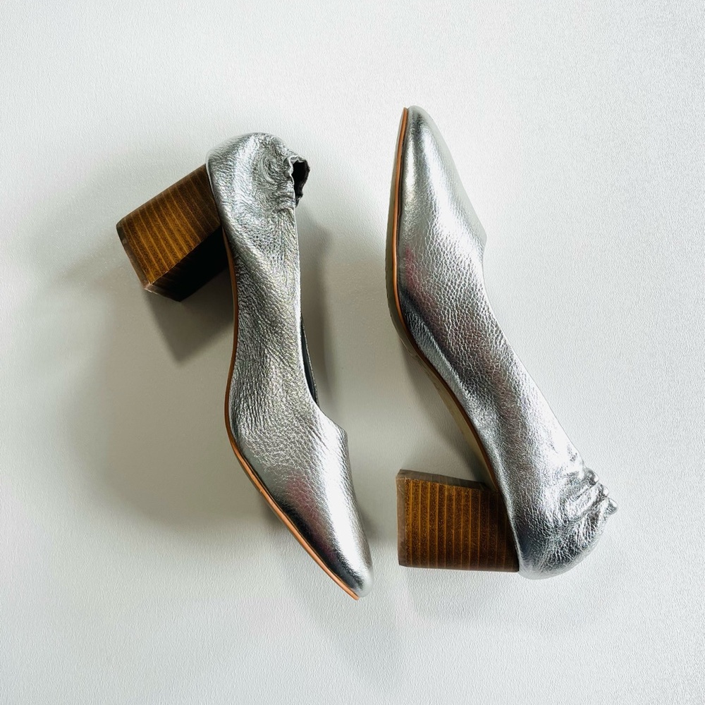 SOL SANA Silver Metallic Block Heel Pumps